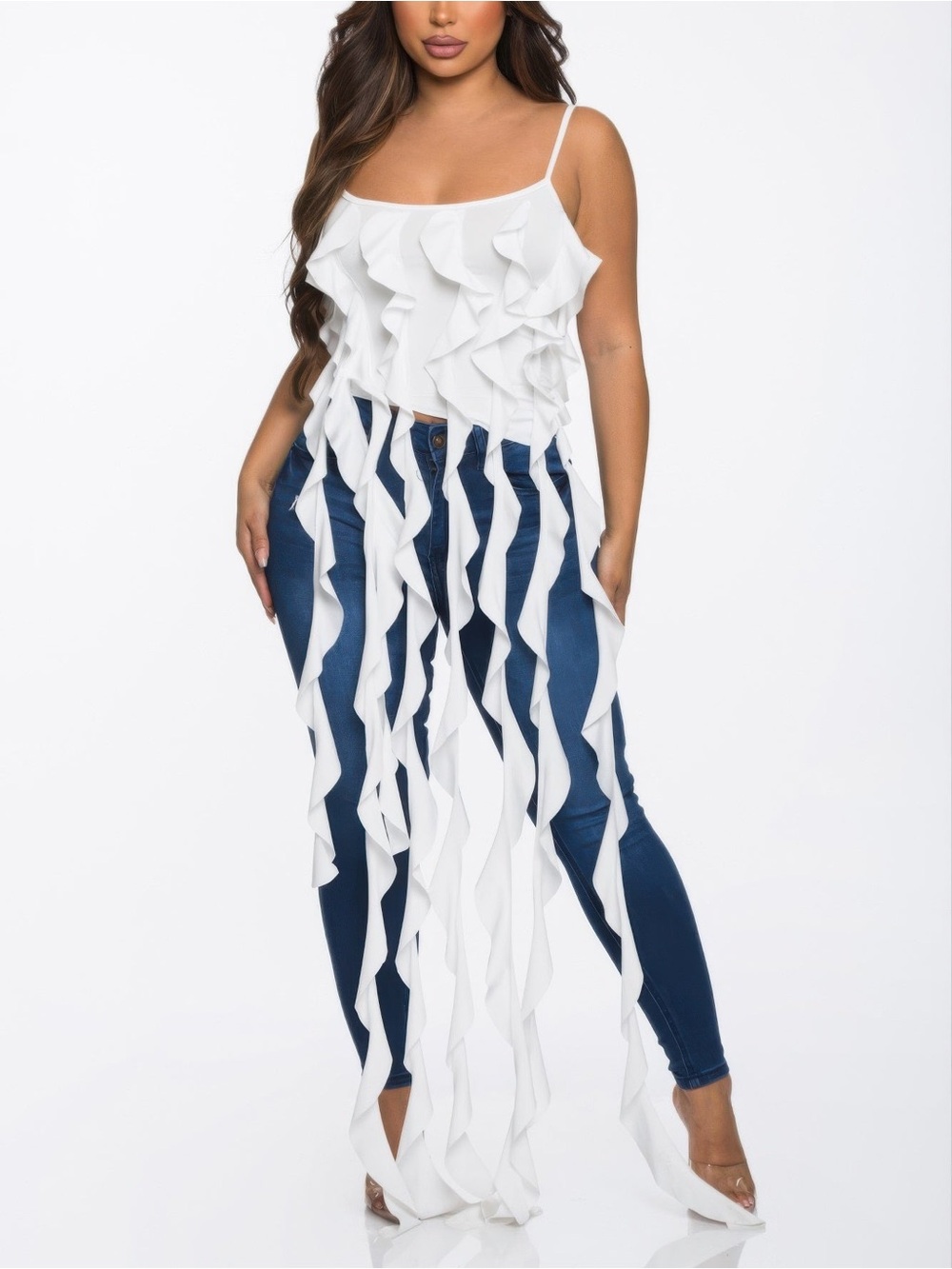Solid Ruffle Casual Crop Top - Picture 2 of 5